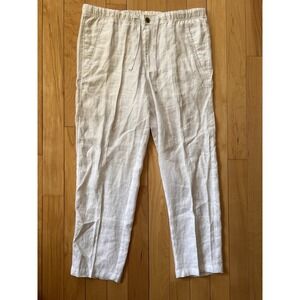 Tasso Elba 100% LINEN White Pants Women's Large Straight Leg‎ Drawstring